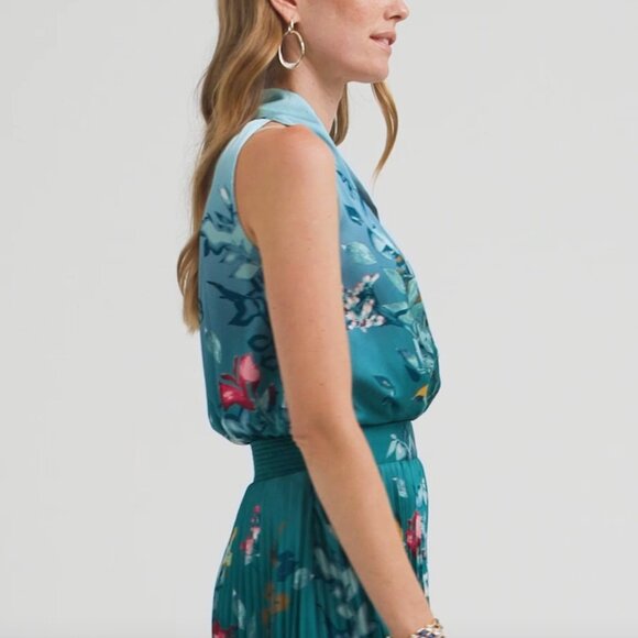 WHBM $190 Sleeveless Shawl Neck Pleated Midi Dress GORGEOUS COLOR! 10 12 - Picture 6 of 9